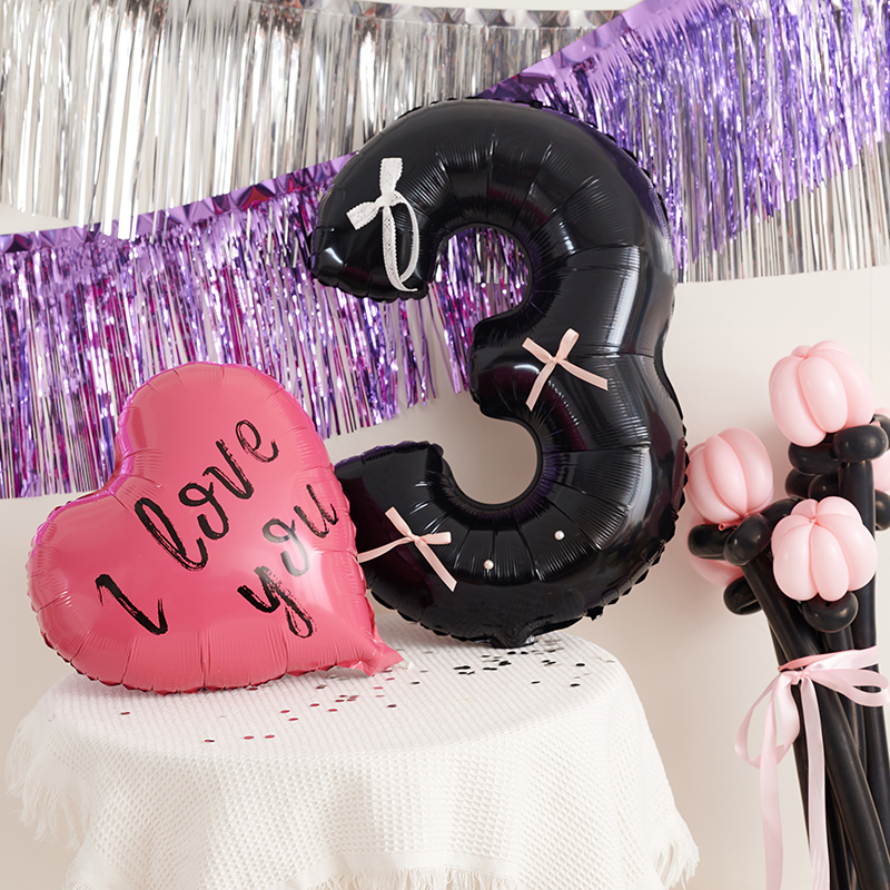 粉黑色系宝宝生日周岁爱心表白派对背景气球布置场景装饰可盐可甜