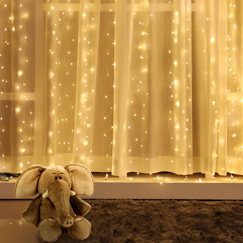 窗帘灯瀑布灯串圣诞彩灯闪氛围装饰背景满天星星灯冰条灯房间布置