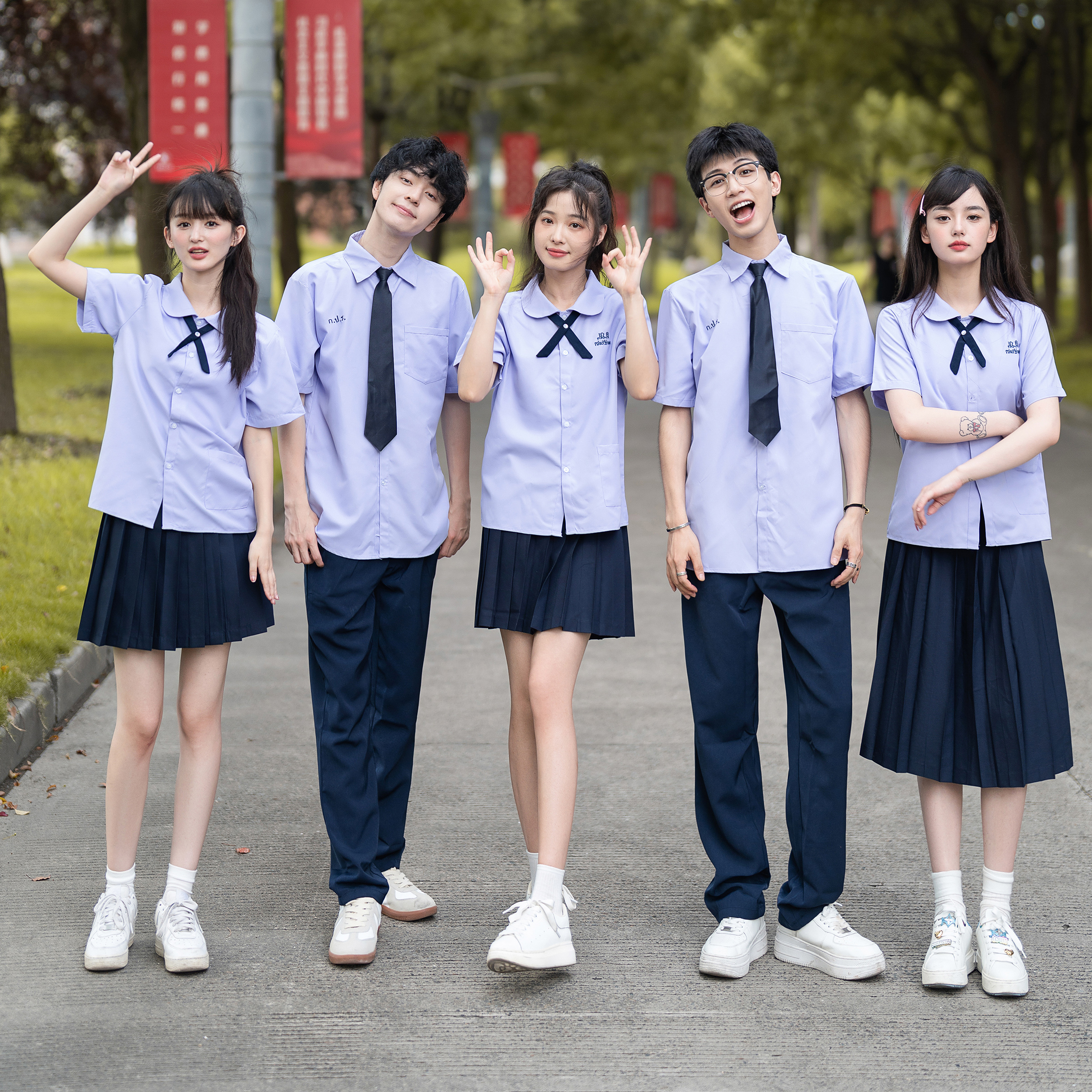 泰国泰式校服短袖衬衫女jk制服学院风高中学生运动会毕业班服套装