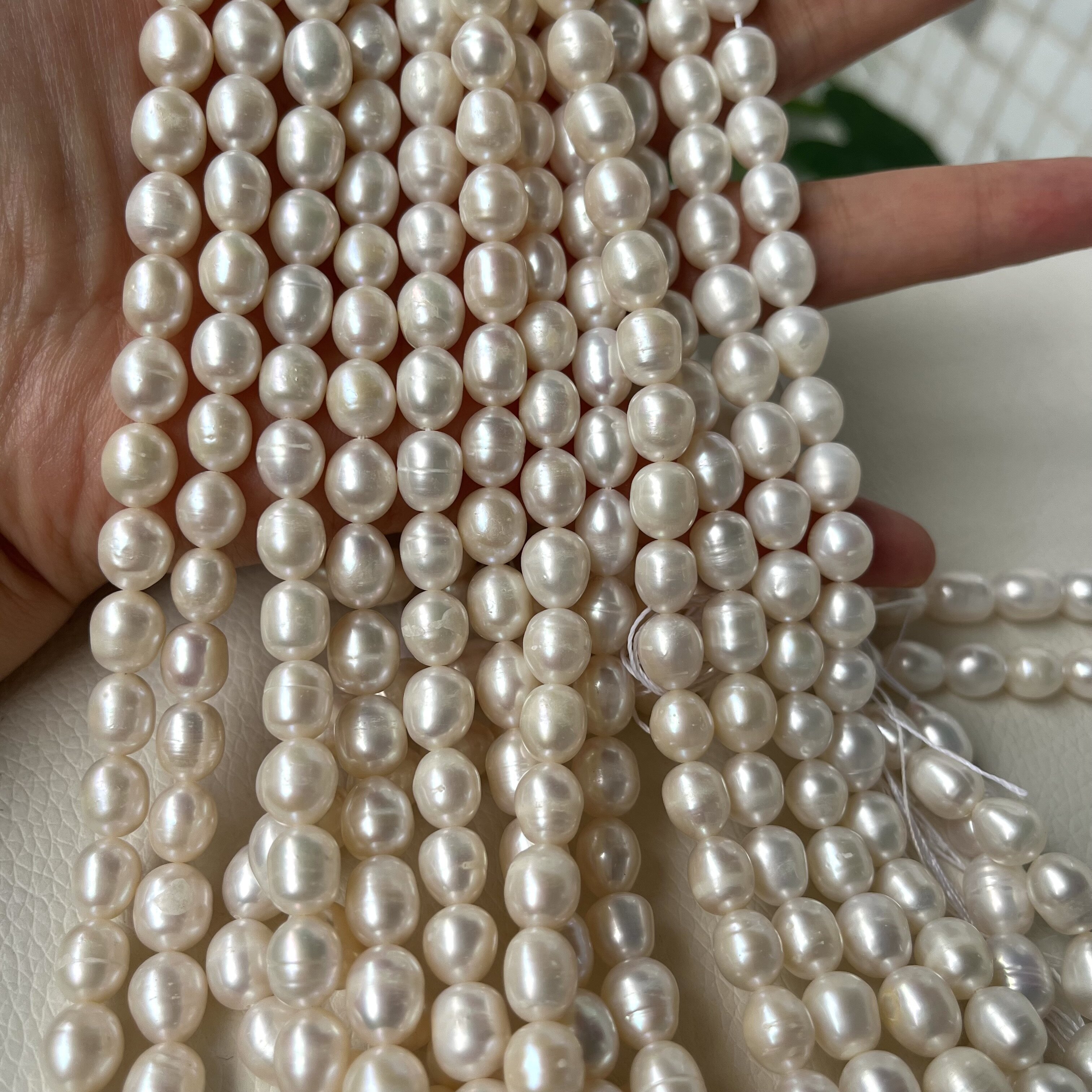 8-9mm特价饱满米形有生长纹天然珍珠项链半成品