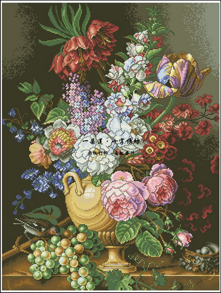 法国进口正品DMC十字绣自配 图纸打印 花草 花与葡萄 静物花束