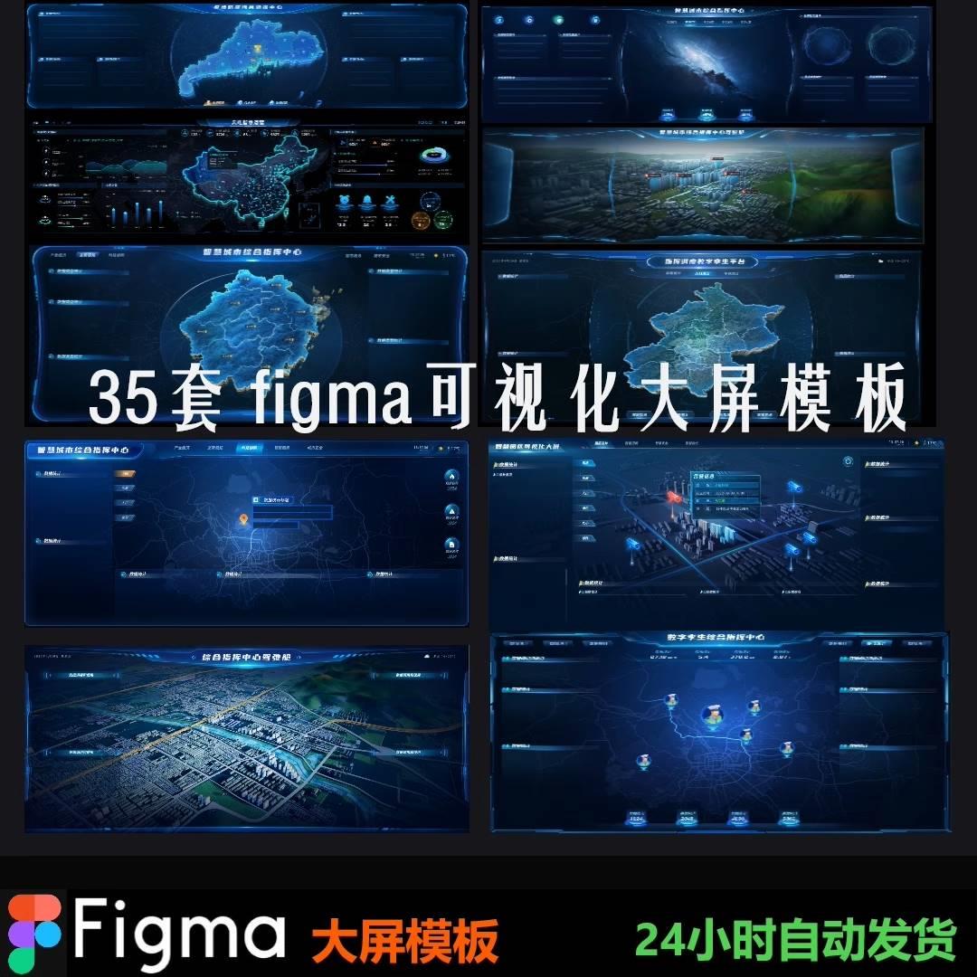 Figma大屏模板 figma素材组件 figma源文件 figma可视化模板35套