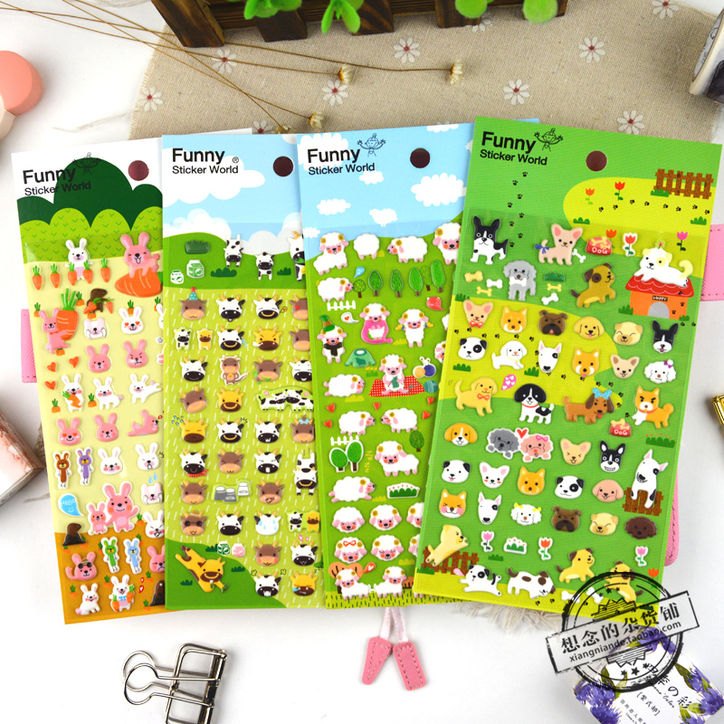 韩国funny贴纸狗狗羊牛兔儿童泡棉立体奖励卡通动物可爱装饰贴画
