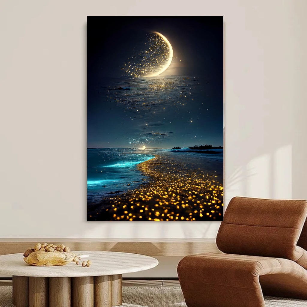月夜极光沙滩钻石画2024新款客厅卧室满钻自粘唯美风景砖石贴画