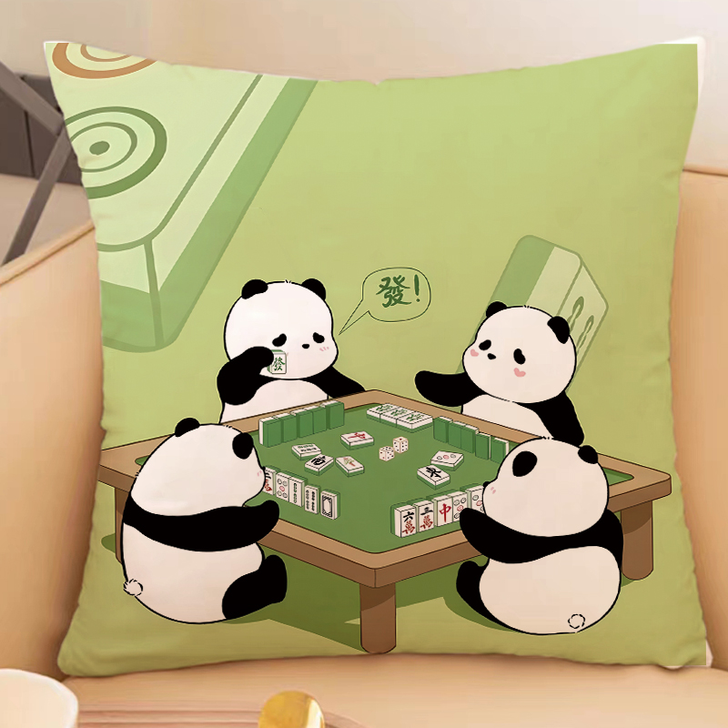 搞笑卡通熊猫抱枕十字绣新款手工线绣客厅沙发靠枕套发财印花全绣