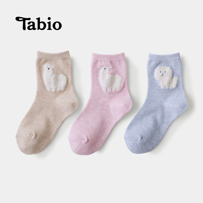 Tabio儿童袜子可爱日系羊驼波斯猫比熊犬动物图案男女宝宝短袜