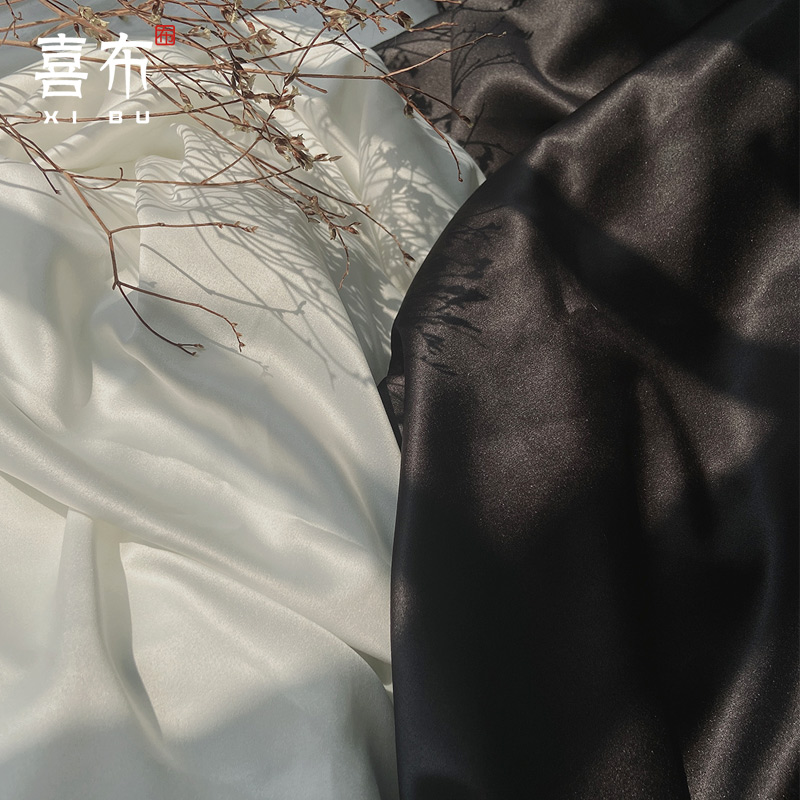 高密度弹力色丁绸缎布料旗袍汉服面料内衬道具白色网红摄影背景布