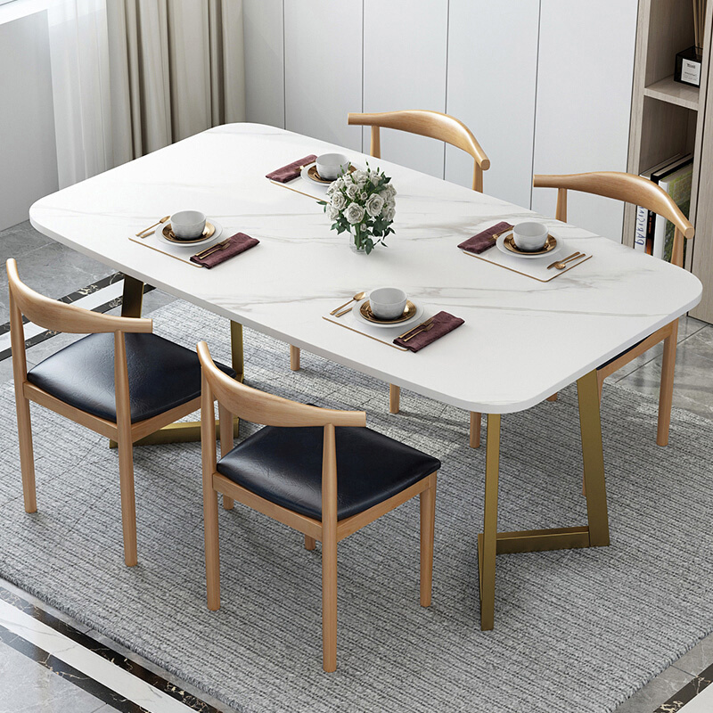 餐桌家用小户型现代简约长方形4人6人仿大理石餐厅商用餐桌椅组合