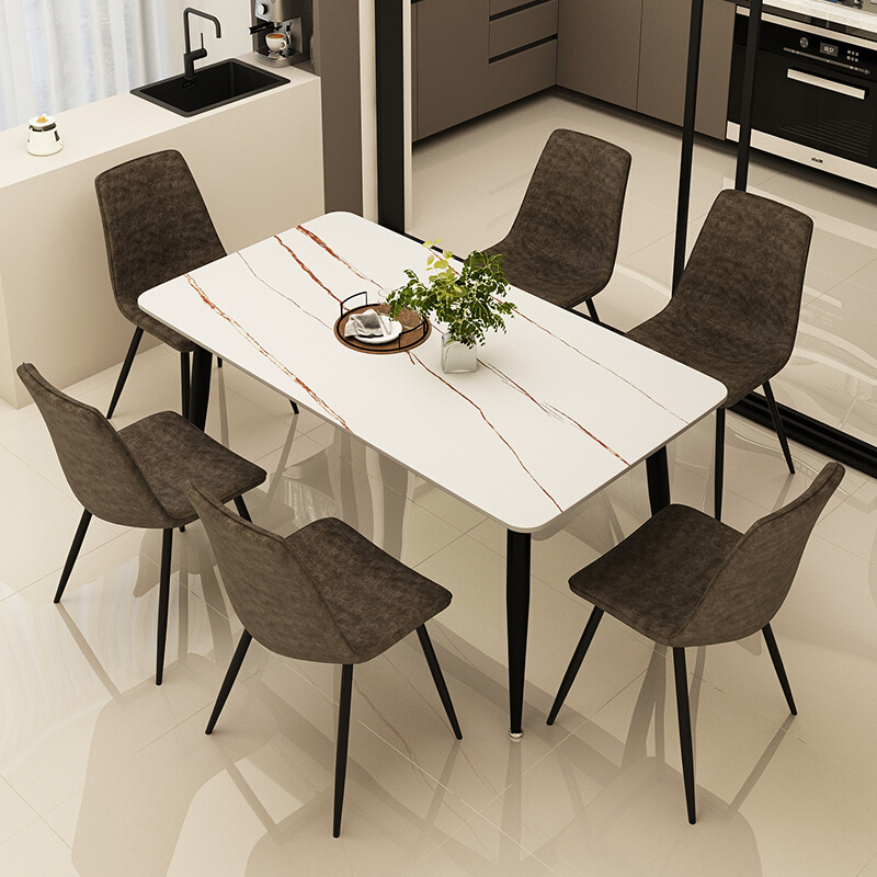 意式岩板餐桌椅组合现代简约家用小户型长方形餐厅轻奢大理石饭桌