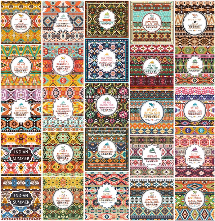 矢量设计素材 25张华丽民族风格纹理花边四方连续纹样背景 EPS