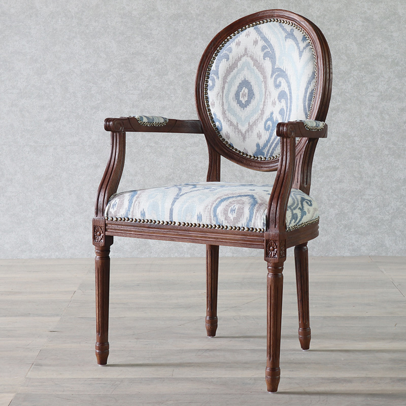 美式胡桃色餐椅家用实木带扶手椅新中式艺术欧式真皮书房书桌椅子
