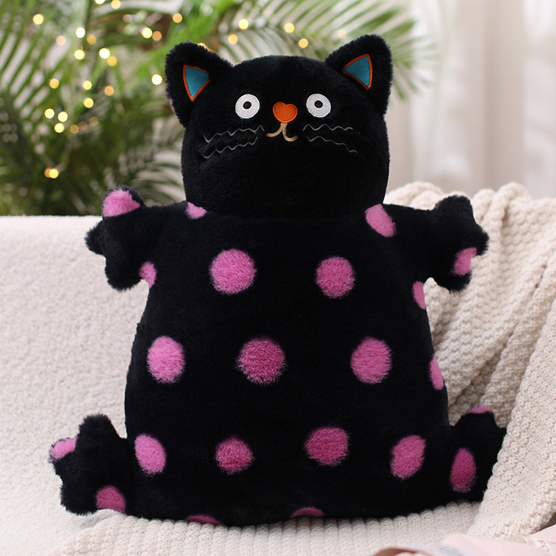 跨境创意波点猫抱枕黑猫捣蛋猫惊恐表情猫咪毛绒玩具公仔玩偶礼物