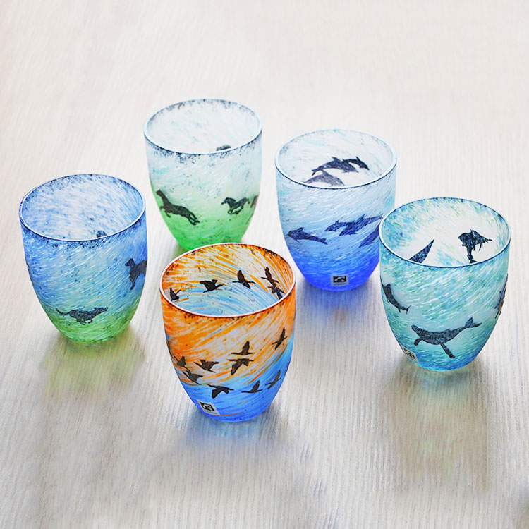 现货 日本进口月夜野工房 手工激光喷砂雕刻珍藏款玻璃杯水杯礼盒