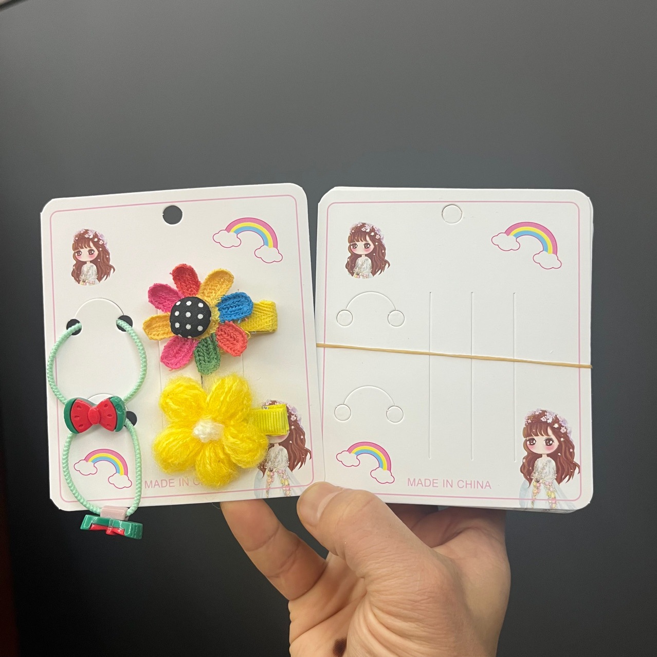 Kp770彩虹小女孩款式头绳发夹套装卡片卡通发饰品包装卡纸发卡纸
