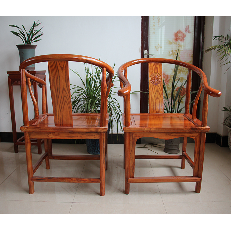 仿古榆木圈椅围椅太师椅茶椅官帽椅榫卯中式中式太师椅实木椅子