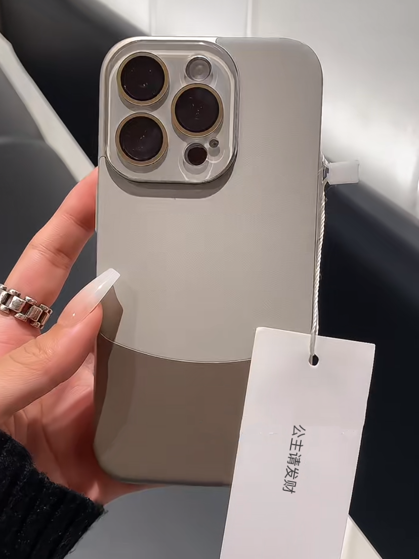 高级感钛灰色素皮纹适用iPhone15/14/13手机壳苹果12promax防摔自带镜头膜