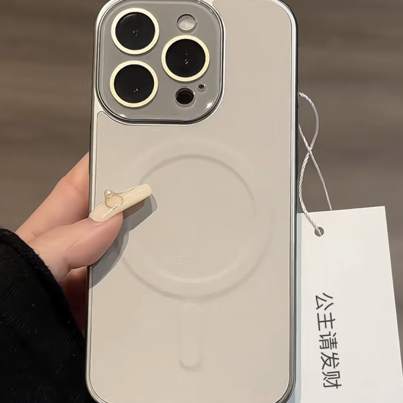 高级感钛灰色素皮纹磁吸壳适用iPhone15/14/13手机壳苹果12promax小众
