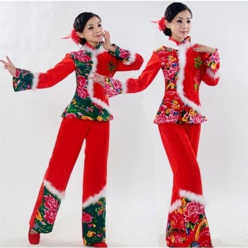 新款东北民族舞蹈花布大秧歌舞服装女中老年腰鼓广场舞套装先定制
