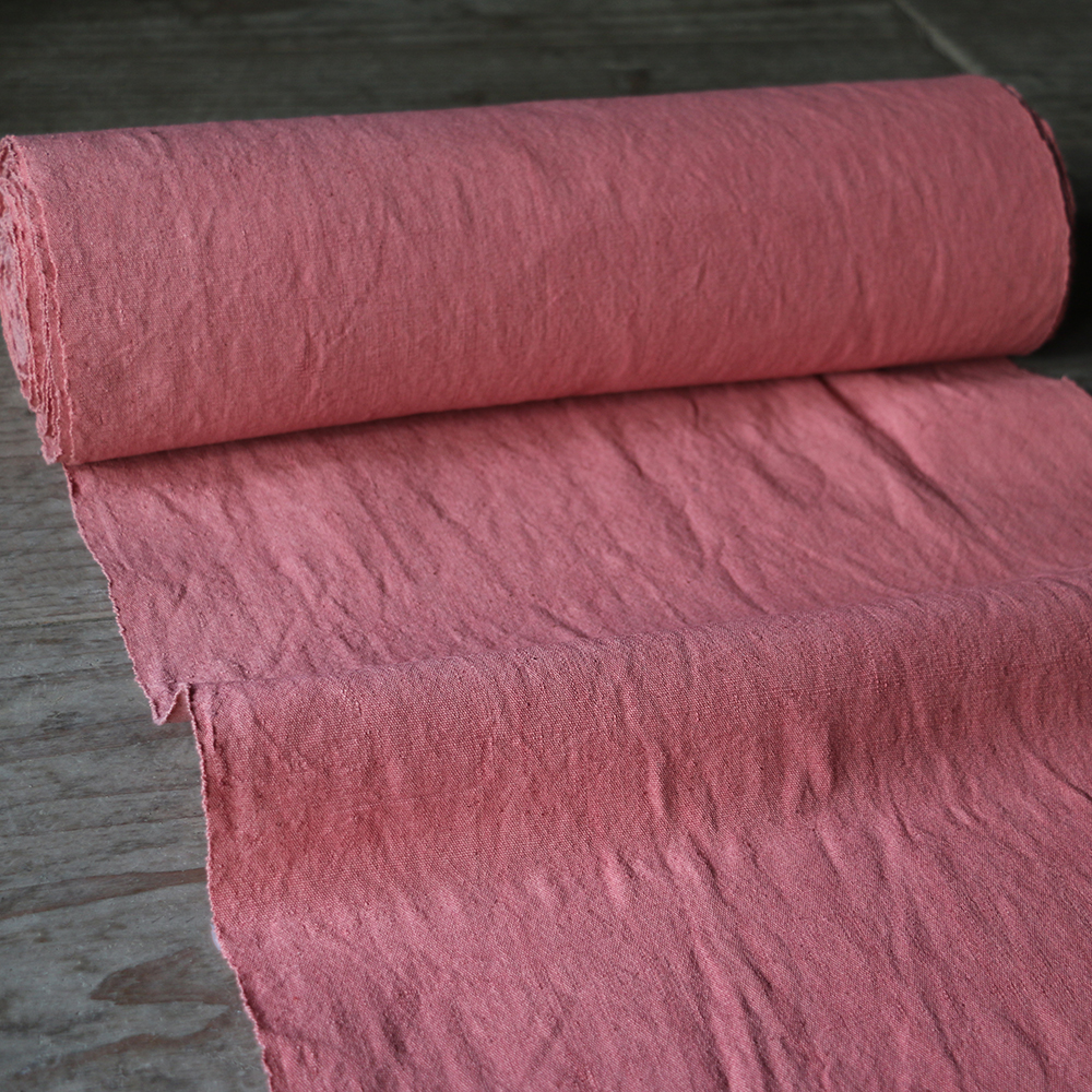 倚山人|草木染粉色手织服装布天然植物染土布全棉厚通气宽幅40cm