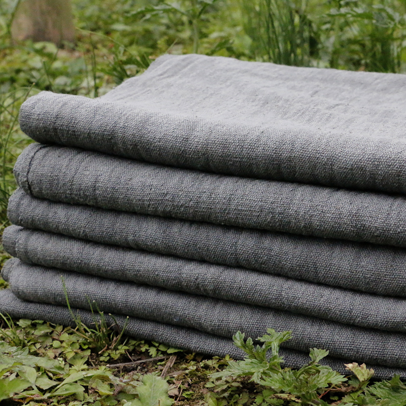 倚山人|梭织古拙土布复古草木植物染灰色粗布服装全棉透气中厚布
