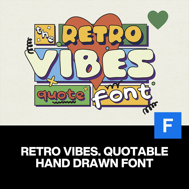 70年代Retro Vibes潮流复古可爱趣味卡通POP海报标题手写英文字体