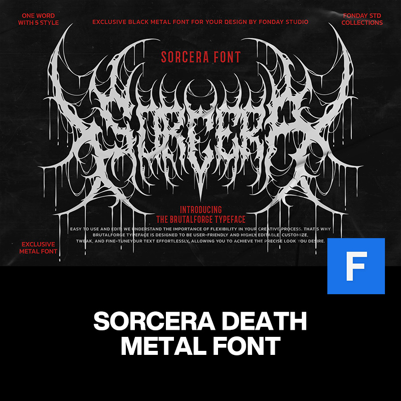 Sorcera潮流暗黑摇滚死亡金属潮牌logo服装海报封面纹身英文字体