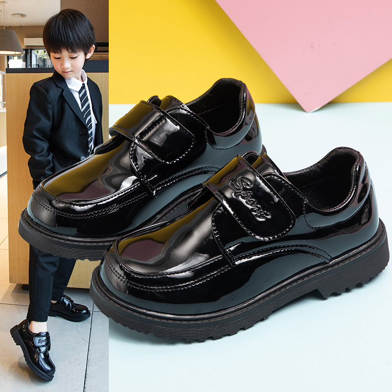 儿童鞋男童皮鞋春秋2024新款韩版英伦风黑色软底小学生校园演出鞋