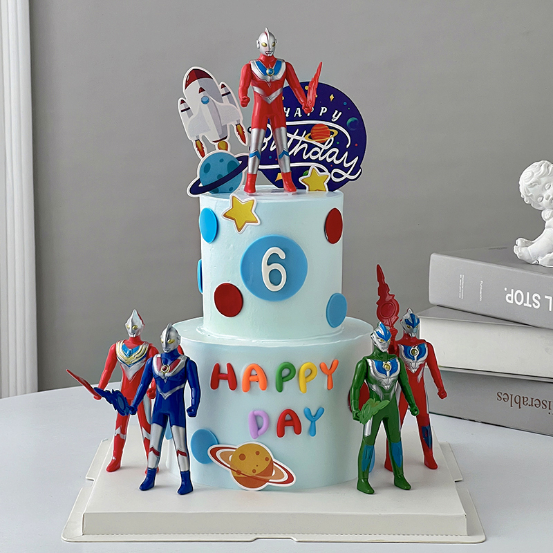 儿童宝宝男孩生日蛋糕装饰超人小怪兽卡通摆件钢铁飞龙烘焙装扮
