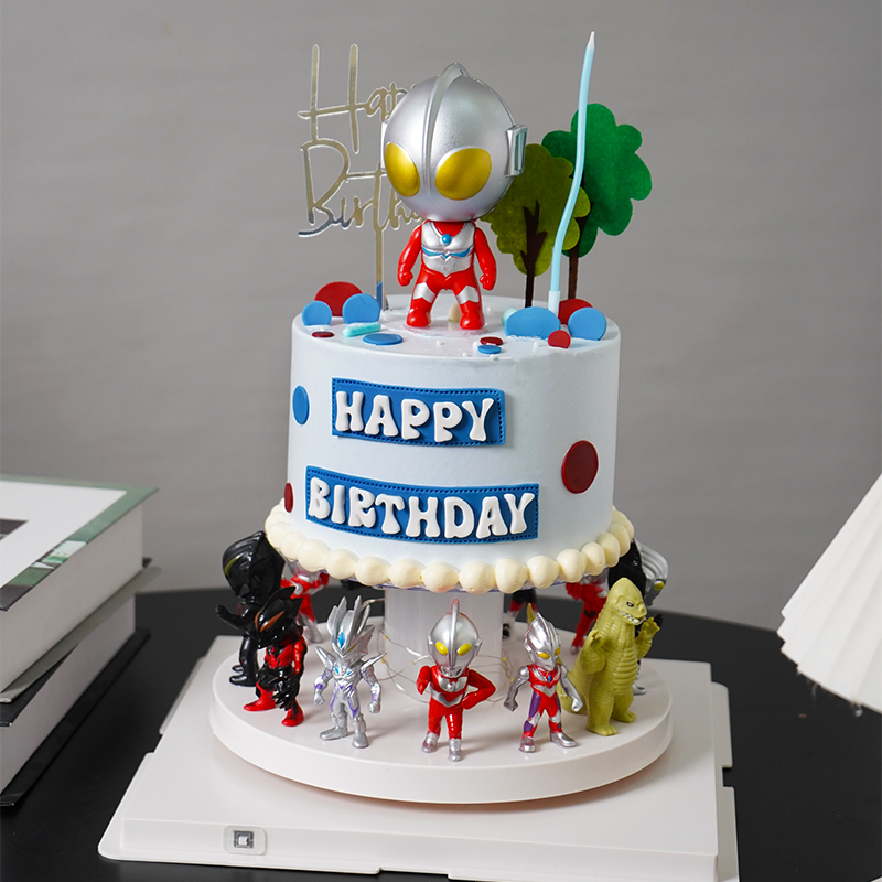 网红钢铁飞龙大头超人小怪兽烘焙蛋糕装饰摆件儿童生日卡通装扮