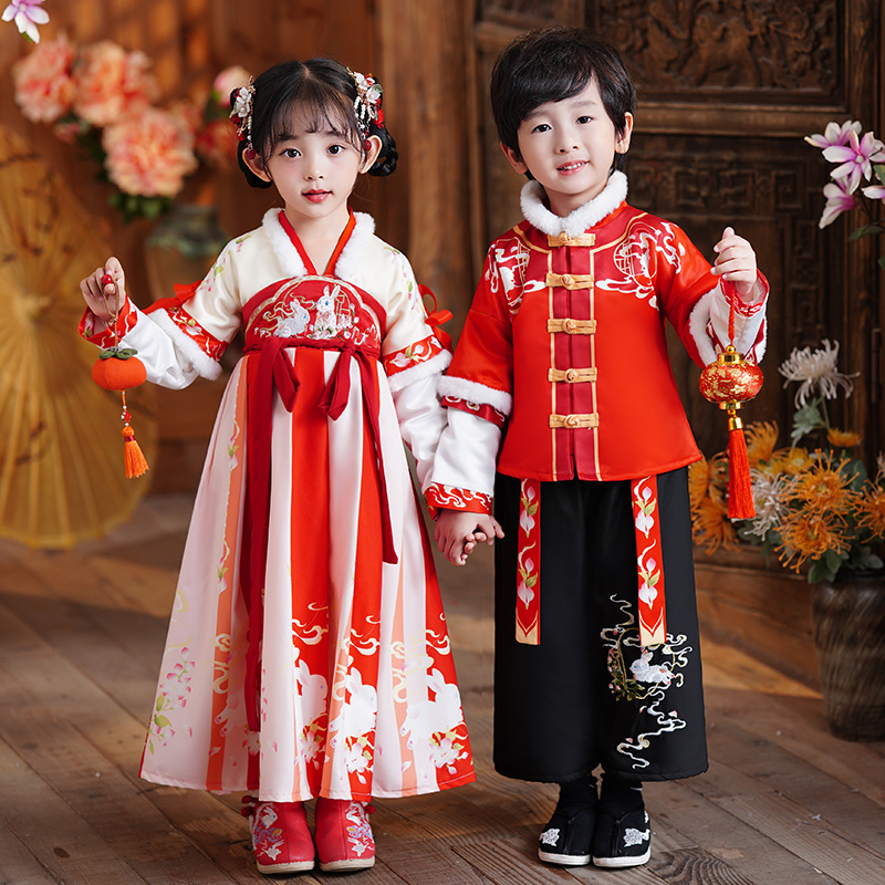 儿童元旦节目演出服装秋冬小学生幼儿园龙年喜庆中国风拜年表演服