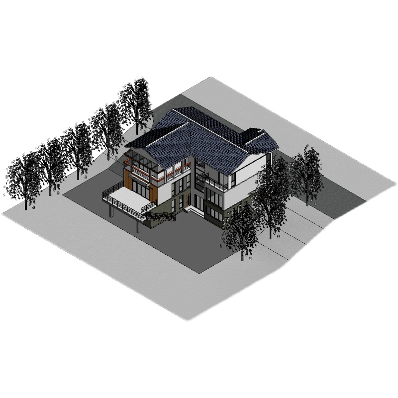 Revit2016经典小别墅BIM小别墅教程模型三天速成三层别墅房子模型