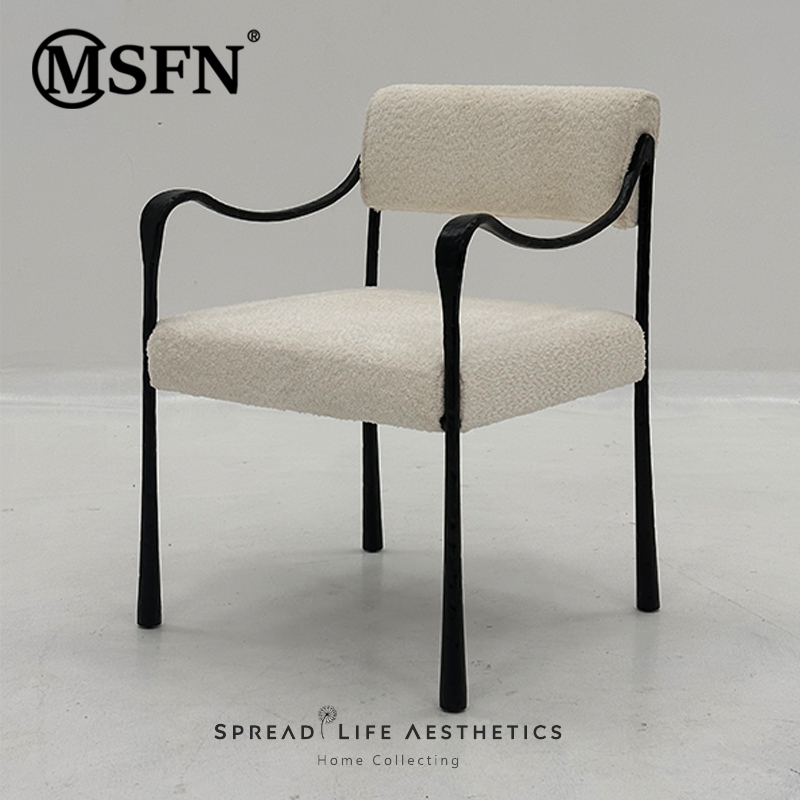 玛斯菲诺摩登现代创意设计复古风铁艺铜艺餐椅样板间别墅餐厅私宅