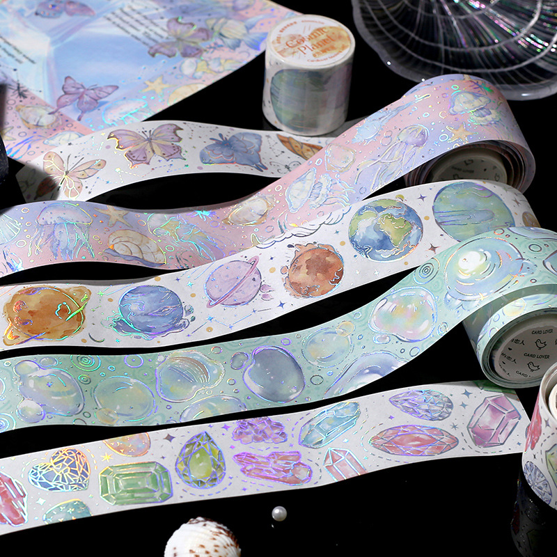 缤纷之境系列烫金和纸胶带唯美蝴蝶海洋泡泡烟花手帐拼贴素材贴画
