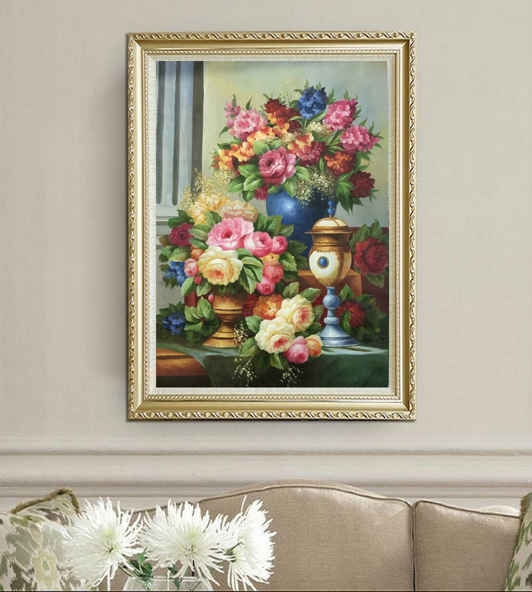 高档手绘 古典花 实拍花卉 60*90 现货实物玄关餐厅背景墙配画