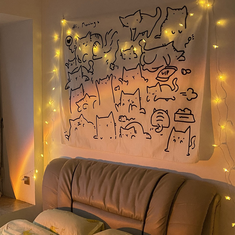 背景布卡通动物猫猫挂布挂毯儿童卧室出租屋恐龙可爱床头装饰墙布