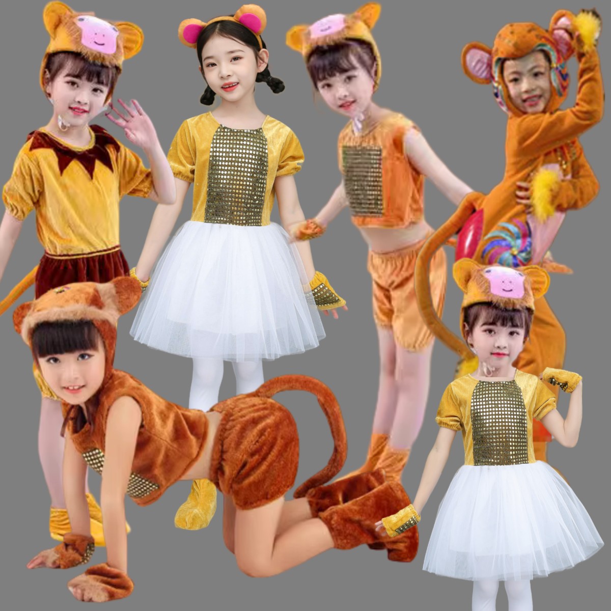 六一新款儿童小猴子表演服猴子捞月卡通造型服装幼儿园小猴舞蹈服