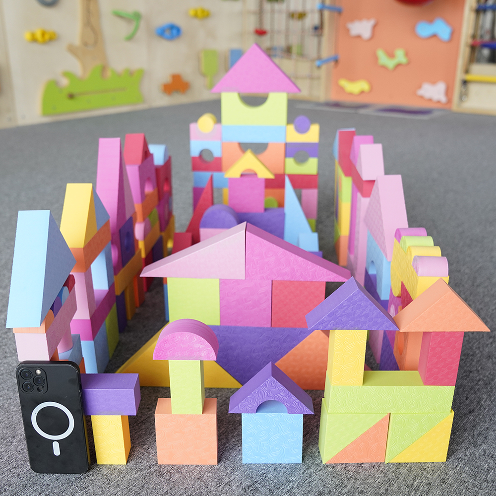 中型152块4CM厚儿童eva泡沫积木中小班搭建城堡幼儿园建构区逻辑