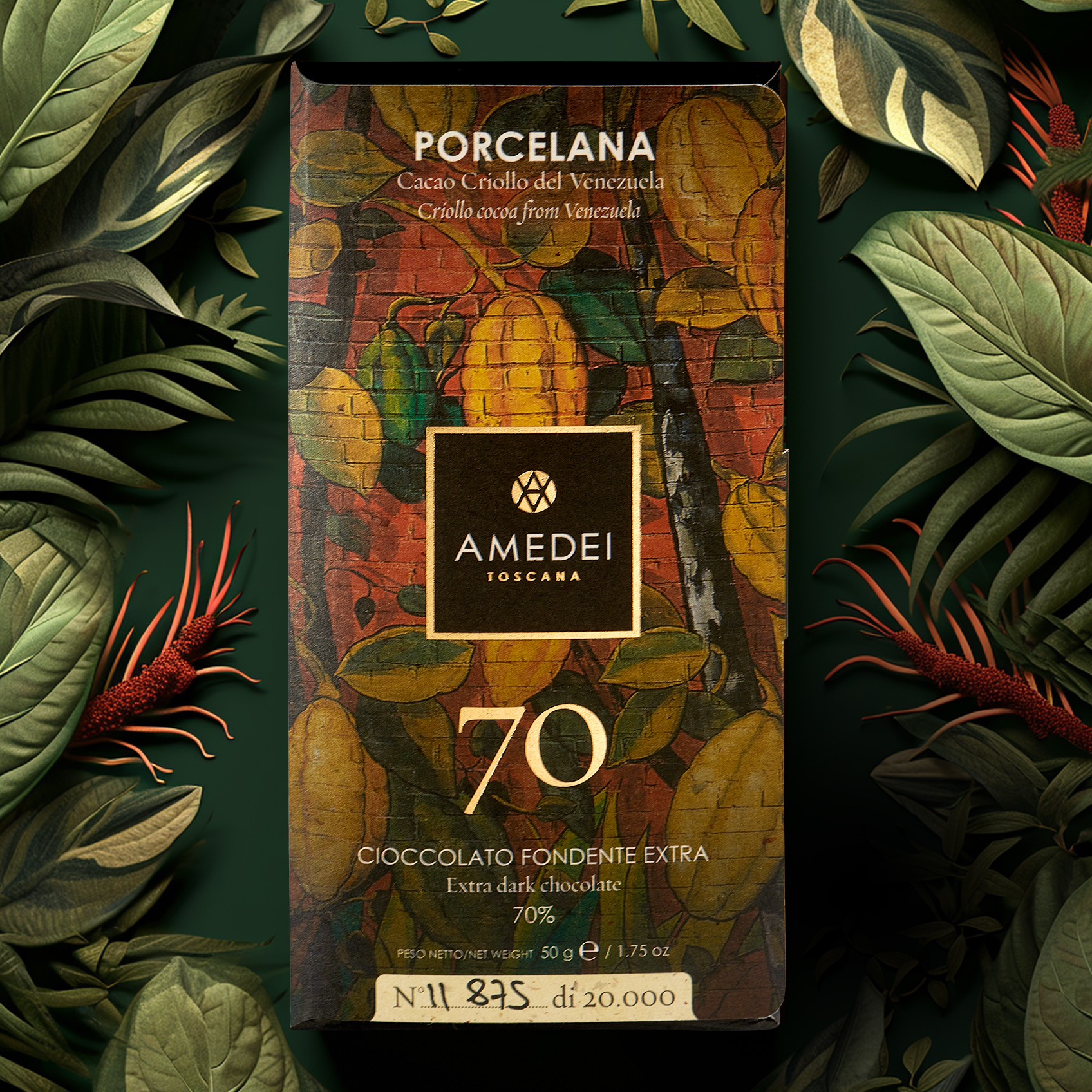 意大利Amedei Porcelana70%进口高端黑巧克力纯可可排块零食礼物