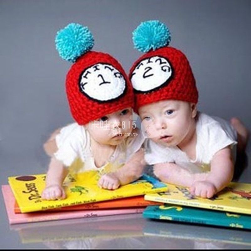 纯手工编织个性龙凤双胞胎宝宝帽子订做毛线可免费绣名字字母