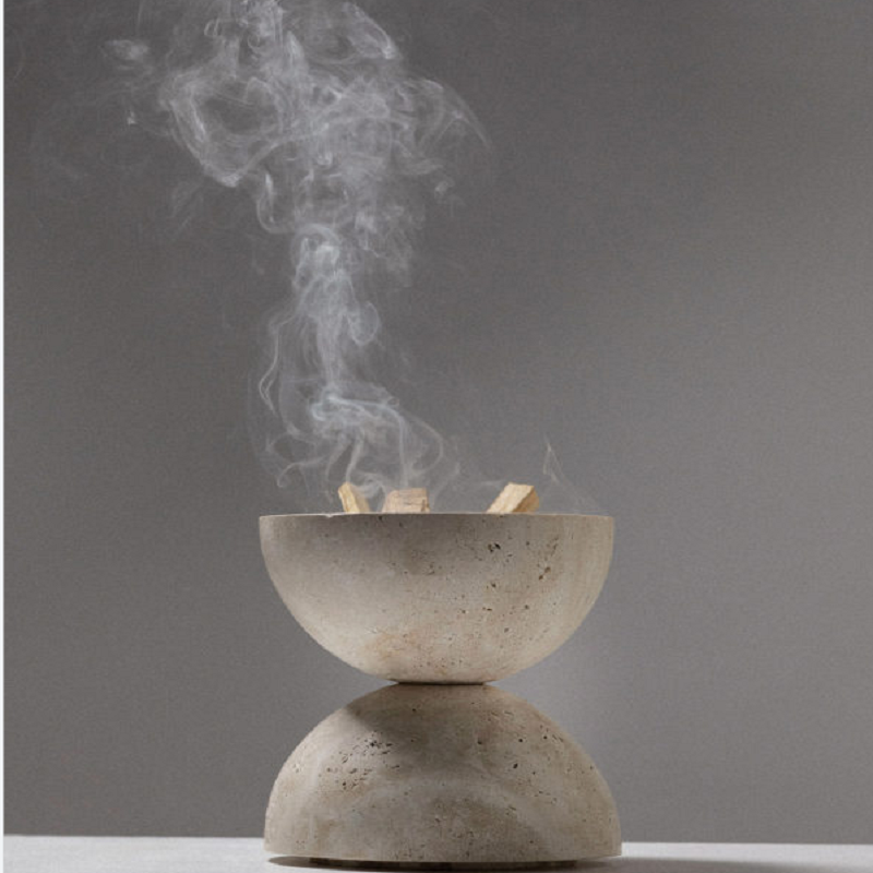 香熏圆球侘寂样板间摆件风香炉瑜伽天然大理石茶桌白洞艾灸米炉面