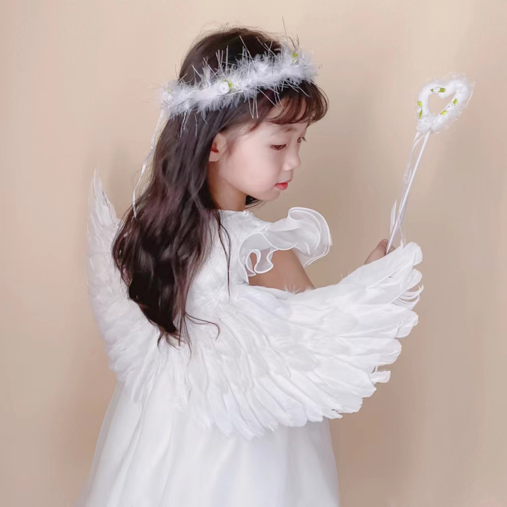 精灵天使翅膀女童背饰儿童万圣节cos白色羽毛仙女道具小配饰装饰