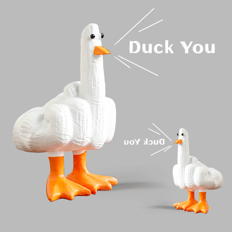 亚马逊跨境新款Duck You可爱的中指小鸭子树脂工艺品装饰雕像摆件
