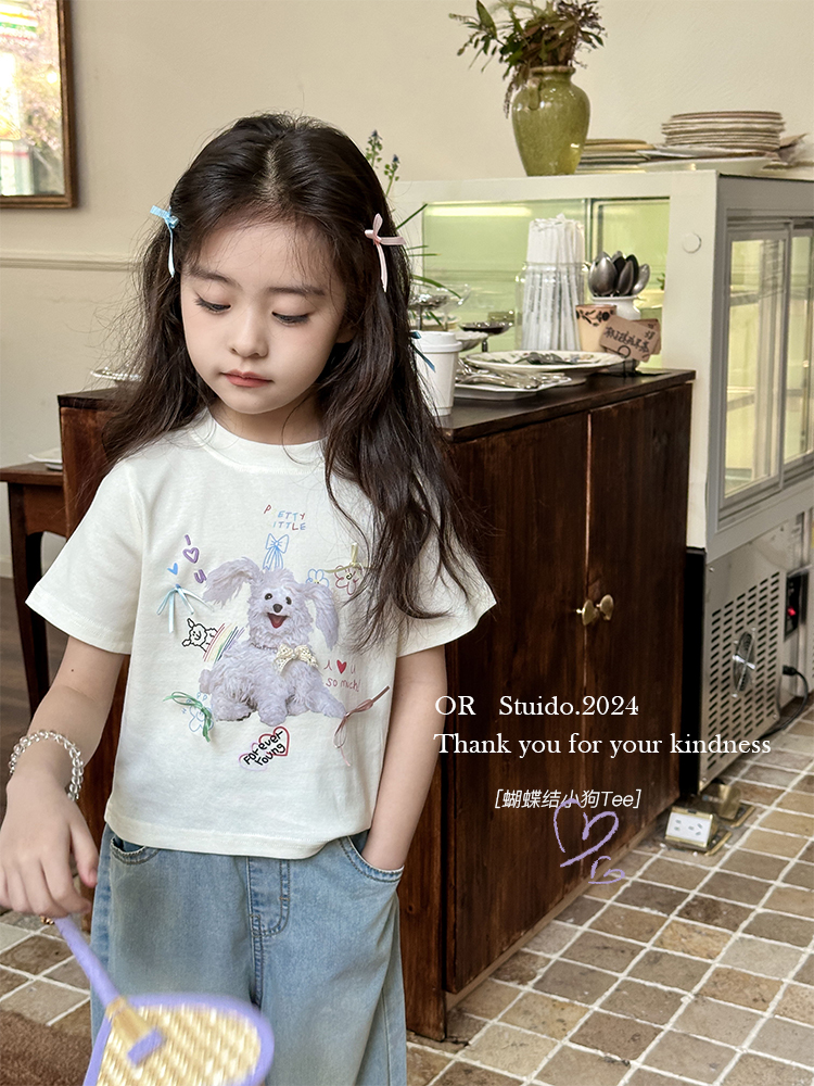 女童T恤24夏季新款韩系儿童洋气卡通短款上衣女孩甜辣风短袖夏装