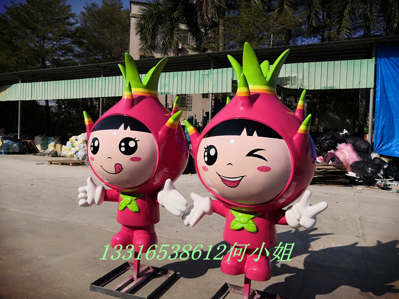 亲子水果园IP形象火龙果玩偶玻璃钢桃葡萄公仔番茄娃娃卡通雕塑