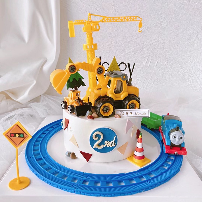 小火车轨道生日蛋糕装饰摆件火车头儿童男孩宝宝周岁卡通烘焙配件