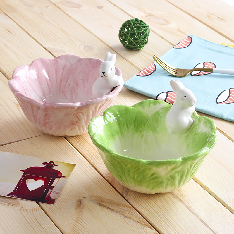 日式碗创意卡通陶瓷餐具超萌女生碗可爱小兔子碗家用吃饭碗白菜碗
