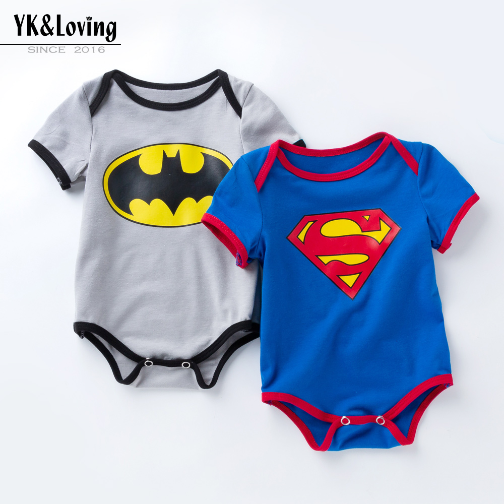 夏装新款宝宝衣服婴儿卡通超人蝙蝠侠造型三角哈衣儿童时尚爬服棉