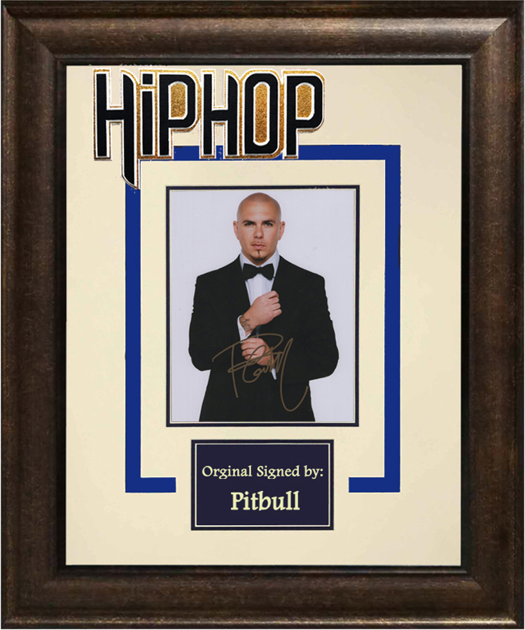 欧美嘻哈歌手 Pitbull皮普保罗 亲笔签名 照片裱框含证书 hiphop