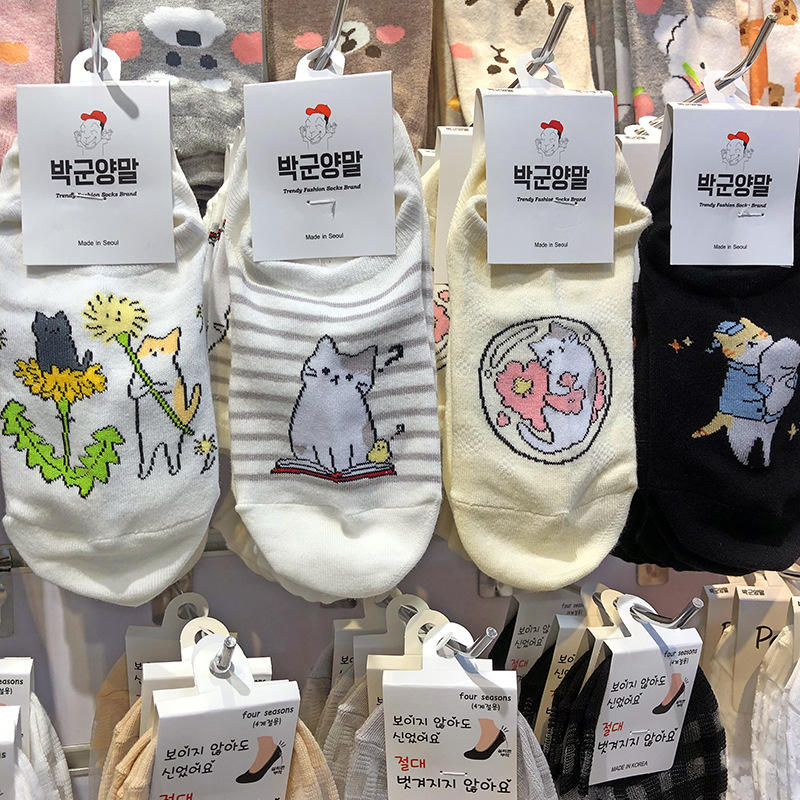 韩国船袜MUMU可爱猫咪女生防脱短袜动漫卡通春夏新款隐形袜套9090
