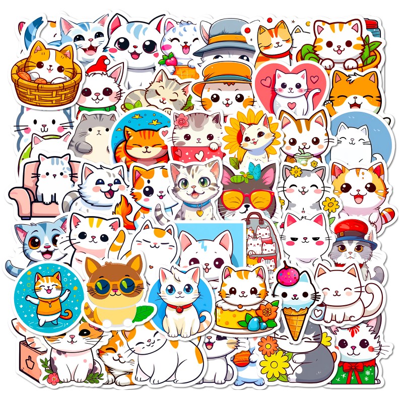 50张卡通可爱面包喵喵贴纸ins少女超萌DIY日系韩系小猫咪头像贴画